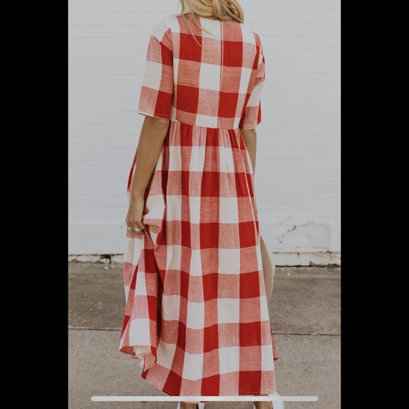 Roolee red buffalo plaid gingham Maddie mom midi maxi dress - Picture 9 of 15